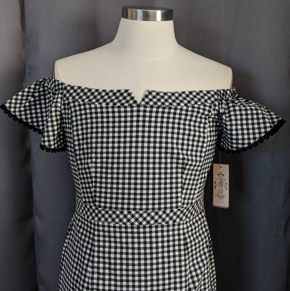 Nanette Lepore Off the Shoulder Gingham Dress sz10 - Picture 5 of 7